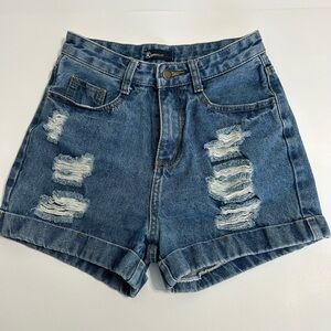 Blue Ripped Denim Shorts